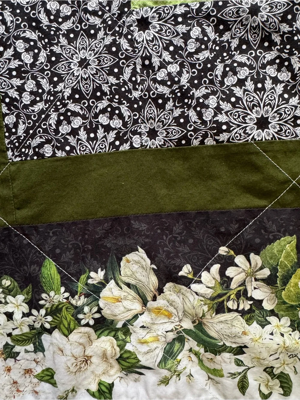 Butterfly Green Black White Bouquet Pattern Northcott Fabrics Lap Quilt 49”